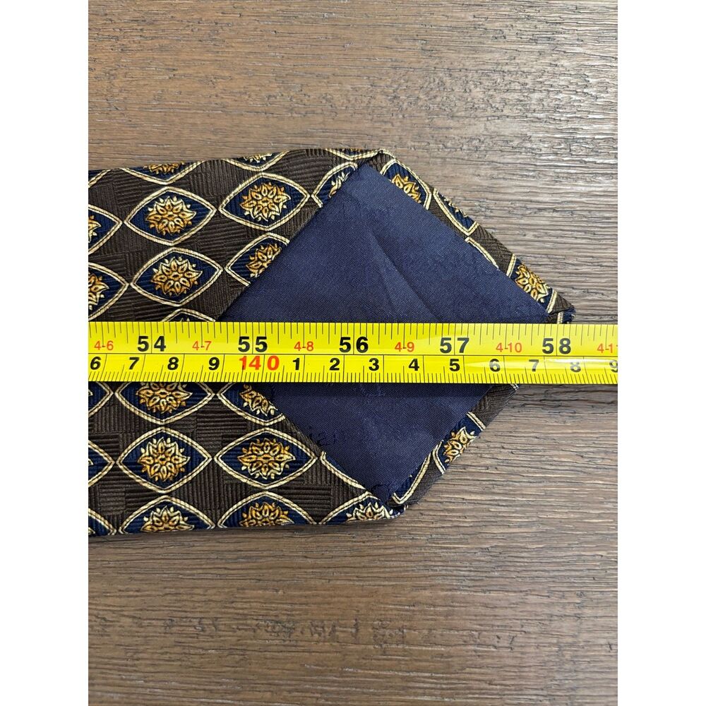 Vintage Christian Dior Monsieur Silk Tie Brown & Gold Geometric Medallion 90s - Picture 6 of 6